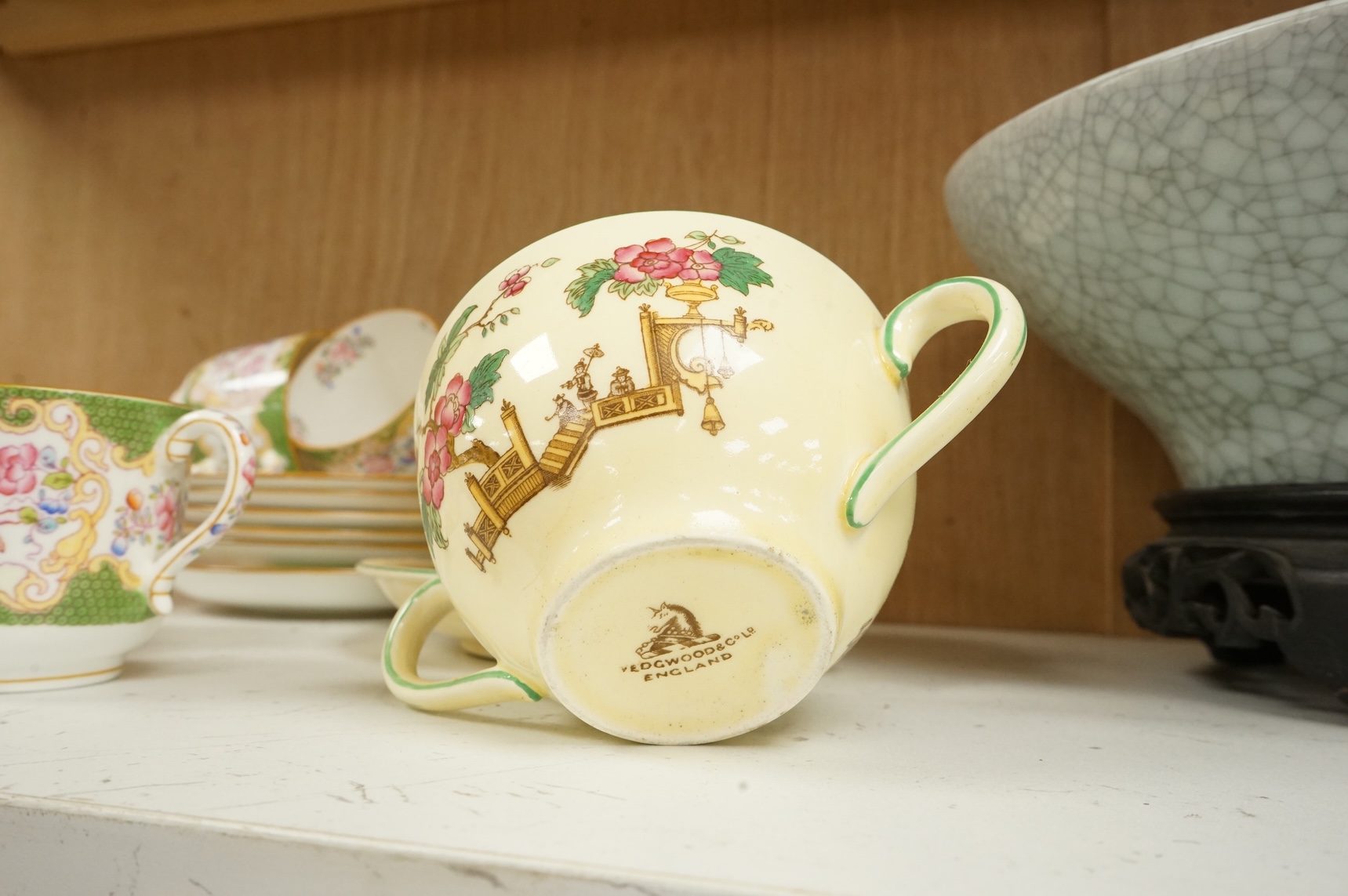 Five miniature Doulton figurines to include Chloe and Sweet Anne, together with Minton and Wedgwood teawares